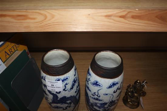 A pair of Chinese crackleglaze blue and white vases c.1900 height 26cm